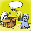 DALL·E 2022-10-20 19.57.11 - colorful illustration of a ghost replacing a box with a new one