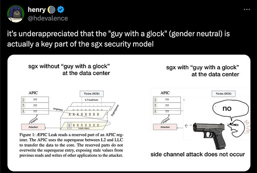 Screenshot 2024-06-06 at 12-17-46 henry 🌘 on X it's underappreciated that the guy with a glock (gender neutral) is actually a key part of the sgx security model https __t.co_jXT7j5Rxqa _ X